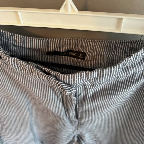 Zara Basic Linen Style Pants White & Blue Stripes Size small - Picture 10 of 14